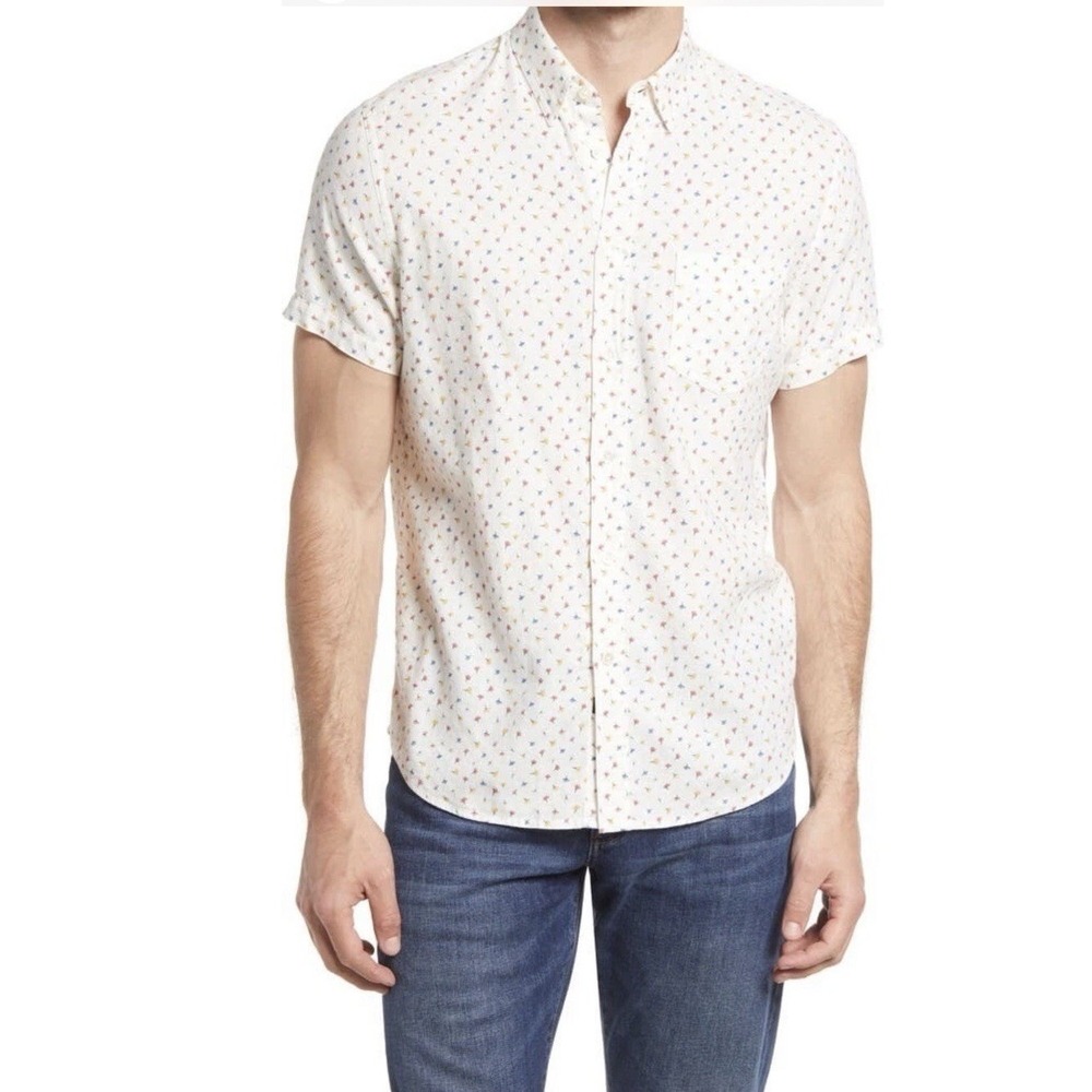 Rails Carson Trim Fit Daisy Chain Print Short Sleeve Button Shirt Men's Linen Lg